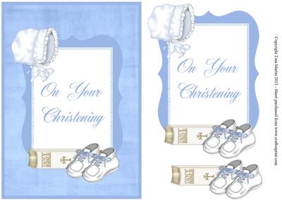 Christening Baby Boy Card Front with Decoupage