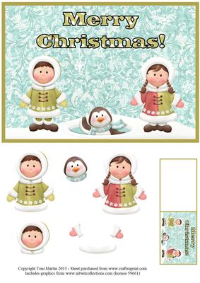 Merry Christmas Scene Card Front with Decoupage & Gift Tag