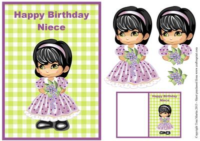 Sweet Girl Card Front with Decoupage & Gift Tag - Niece