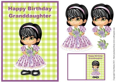 Sweet Girl Card Front, Decoupage & Gift Tag Granddaughter