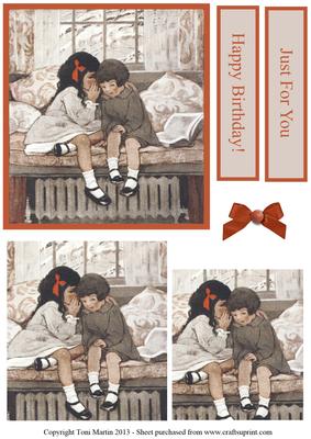 Little Girls Whispering Vintage Pyramage Card