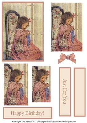 Little Girl Knitting Pyramage Card