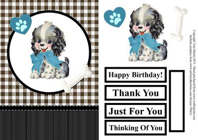 Vintage Puppy Gingham Card Front with Decoupage