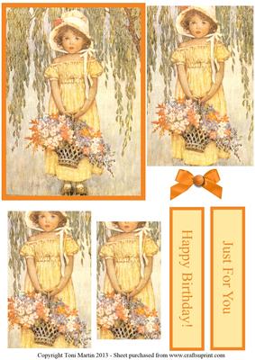 Vintage Girl with Flowers Pyramage Card