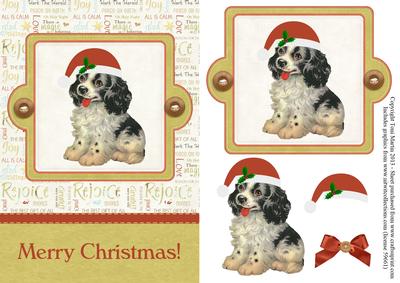 Puppy Dog Christmas Card Front with Decoupage