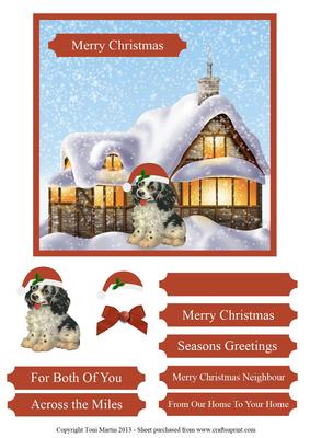 Christmas Dog Scene Card Front / Topper with Decoupage