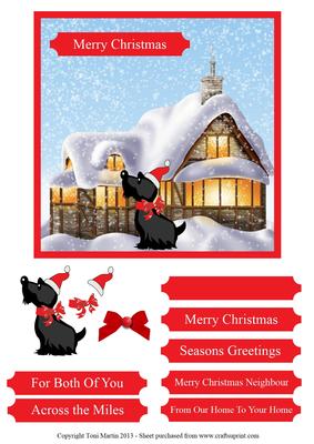 Christmas Scottie Dog Scene Topper with Decoupage