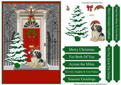 Cute Christmas Door Scene Card Front with Decoupage