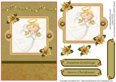 Christmas Angel Gold Card Front with Decoupage