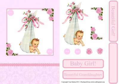 New Baby Girl Vintage Card Front with Decoupage