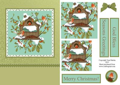 Christmas Robin House Card Front with Pyramage