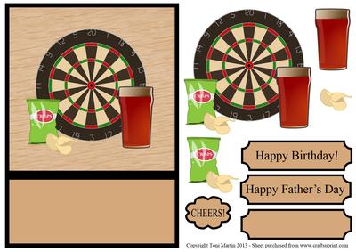 Pub Card - Darts, Beer & Crisps Decoupage Card