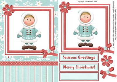 Little Boy Christmas Card Front with Decoupage