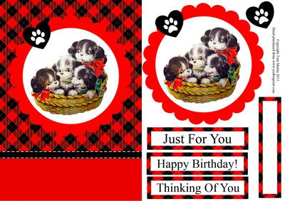 Basket of Puppies Card Front with Decoupage