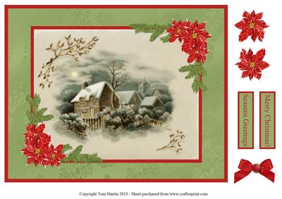 Christmas Winter Cottage Scene Card Front with Decoupage