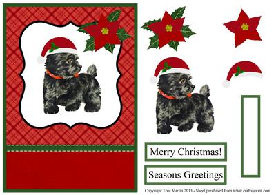 Scottie Dog Christmas Card Front with Decoupage
