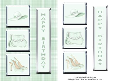 Glamorous Lady Green Card Front with Decoupage