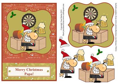 Merry Christmas Papa Beer Man Card Front with Decoupage