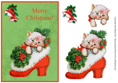 Christmas Kitten Card Front & Decoupage
