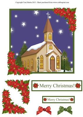Christmas Church Scene Poinsettia Topper