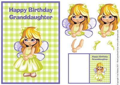 Granddaughter Birthday Card & Gift Tag - Cute Fairy Girl