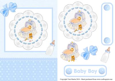Baby Boy Lace Design Card Front & Decoupage