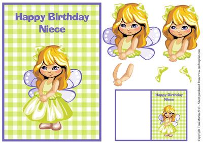 Niece Birthday Card & Gift Tag - Cute Fairy Girl