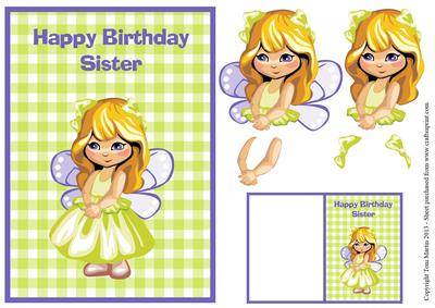 Sister Birthday Card & Gift Tag - Cute Fairy Girl
