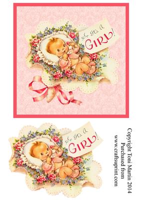 Sweet Vintage Baby Girl Topper with Decoupage