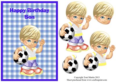 Son Football Boy Gingham Card Front with Decoupage
