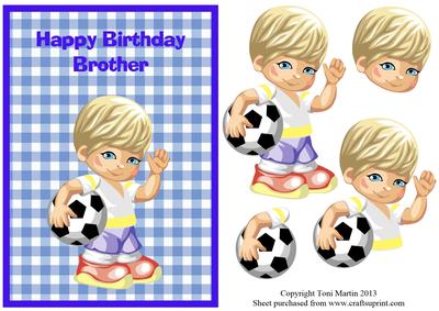 Brother Football Boy Gingham Card Front with Decoupage