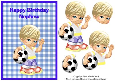 Nephew Football Boy Gingham Card Front with Decoupage