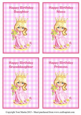 Princess Birthday Girl - Set of Four Toppers