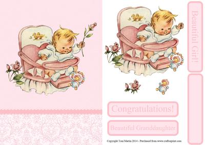 New Baby Girl Vintage Card Front & Decoupage