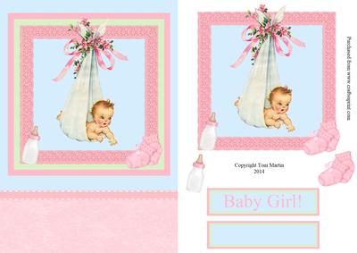 Vintage Baby Girl Lace Frame Card Front & Decoupage