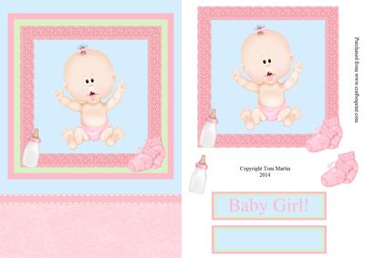 Hello World New Baby Girl Lace Frame Card Front & Decoupage