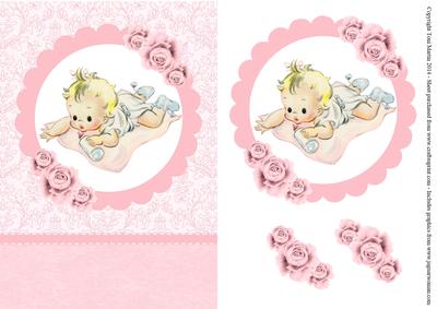 Cute Vintage Baby Girl Card Front & Decoupage