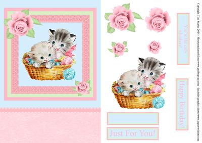 Cute Kittens in a Basket Card Front with Decoupage