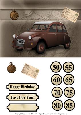 Vintage Car Card Front & Decoupage