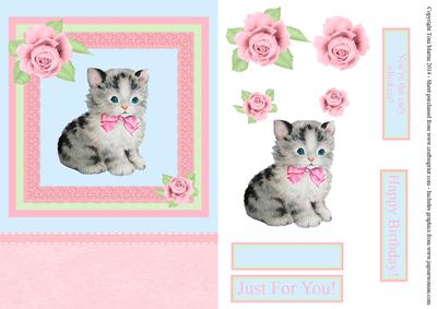 Cute Kitten Card Front with Decoupage