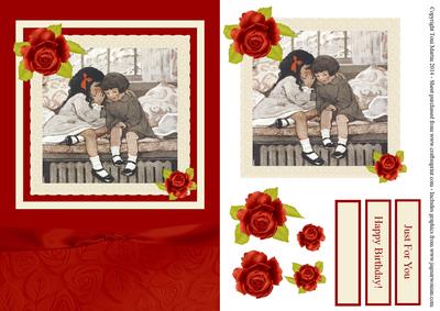 Little Girls Whispering Vintage Decoupage Card