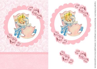 Cute Vintage Baby Girl in a Crib Decoupage Card