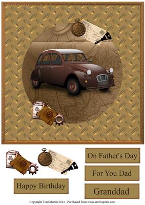 Road Trip - Vintage Car Topper 8x8 with Decoupage