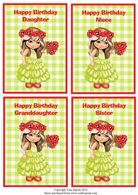 Gingham Birthday Toppers - Cute Girl with Flowers