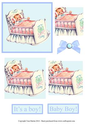 New Baby Boy in Cot Vintage Design Pyramage
