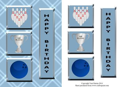 Ten Pin Bowling Card Front / Topper & Decoupage