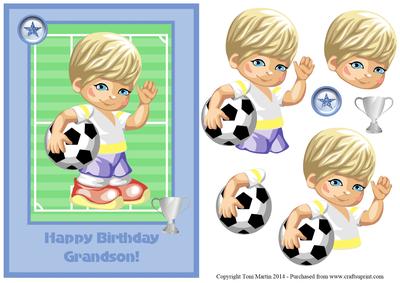 Little Football Boy Topper & Decoupage Birthday Grandson