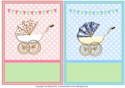 Baby Boy & Baby Girl Vintage Pram Polka Dot Toppers