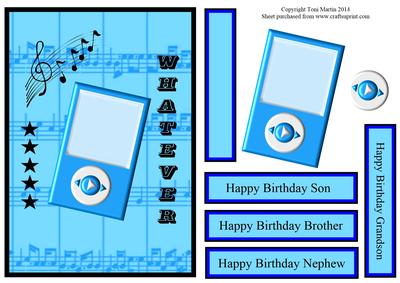 Whatever - Ipod Teen Card Front with Decoupage Blue