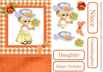 Little Girl with Hat & Flowers Topper & Decoupage